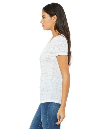 Ladies' Jersey Short-Sleeve Deep V-Neck T-Shirt - White Marble