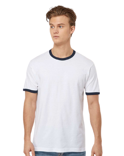 Unisex Fine Jersey Ringer Tee - White/ Navy
