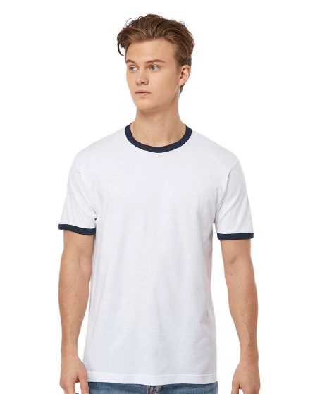 Unisex Fine Jersey Ringer Tee - White/ Navy