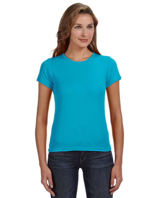 Women's 1x1 Baby Rib Scoop T-Shirt - Caribbean Blue