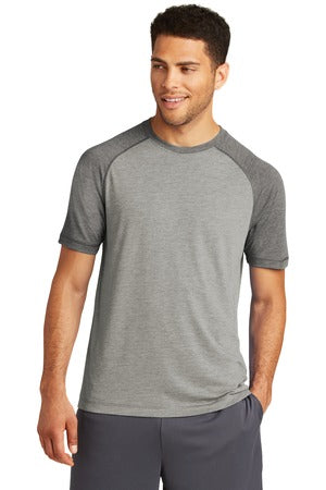 Unisex PosiCharge Tri-Blend Wicking Raglan Tee - Dark Gray Heather / Light Gray Heather
