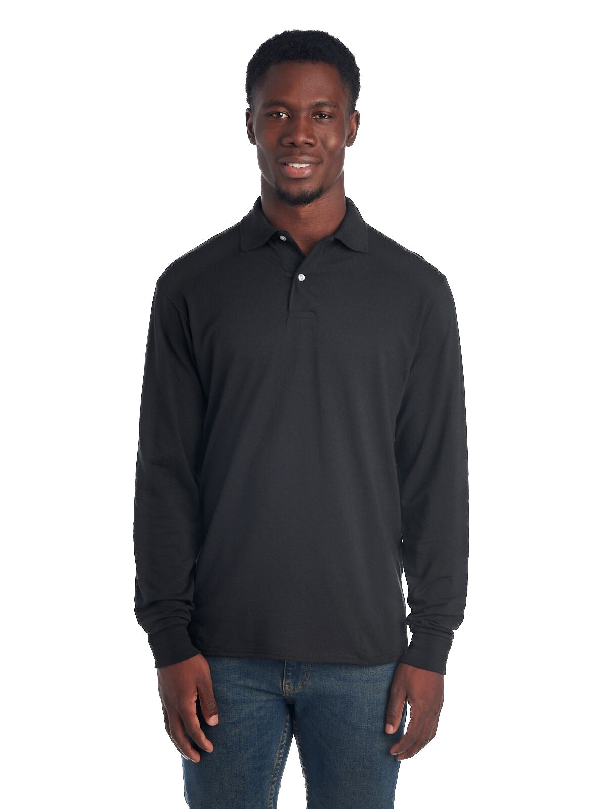 Unisex SpotShield™ Long-Sleeve Jersey Polo - Black