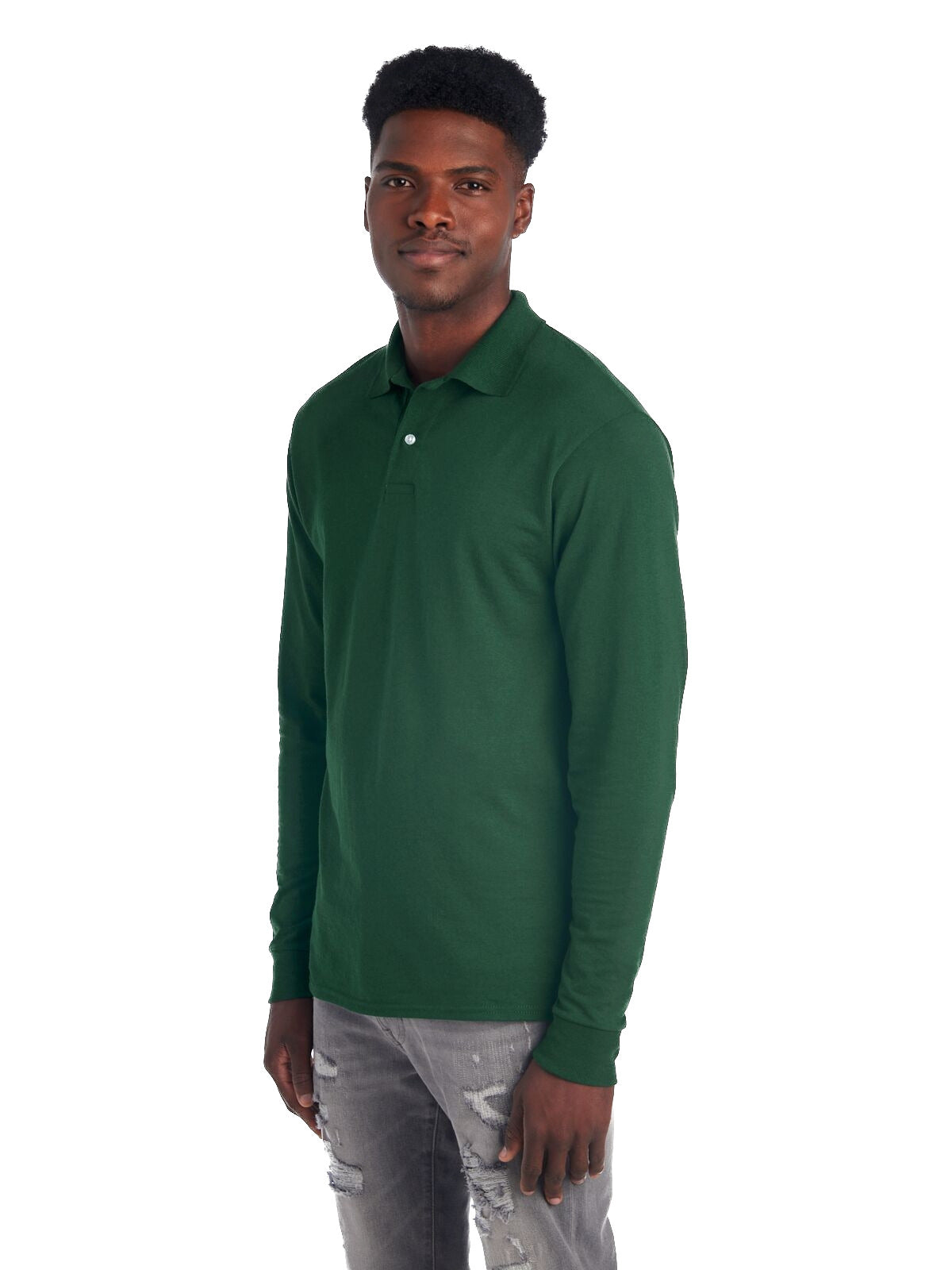 Unisex SpotShield™ Long-Sleeve Jersey Polo - Forest Green
