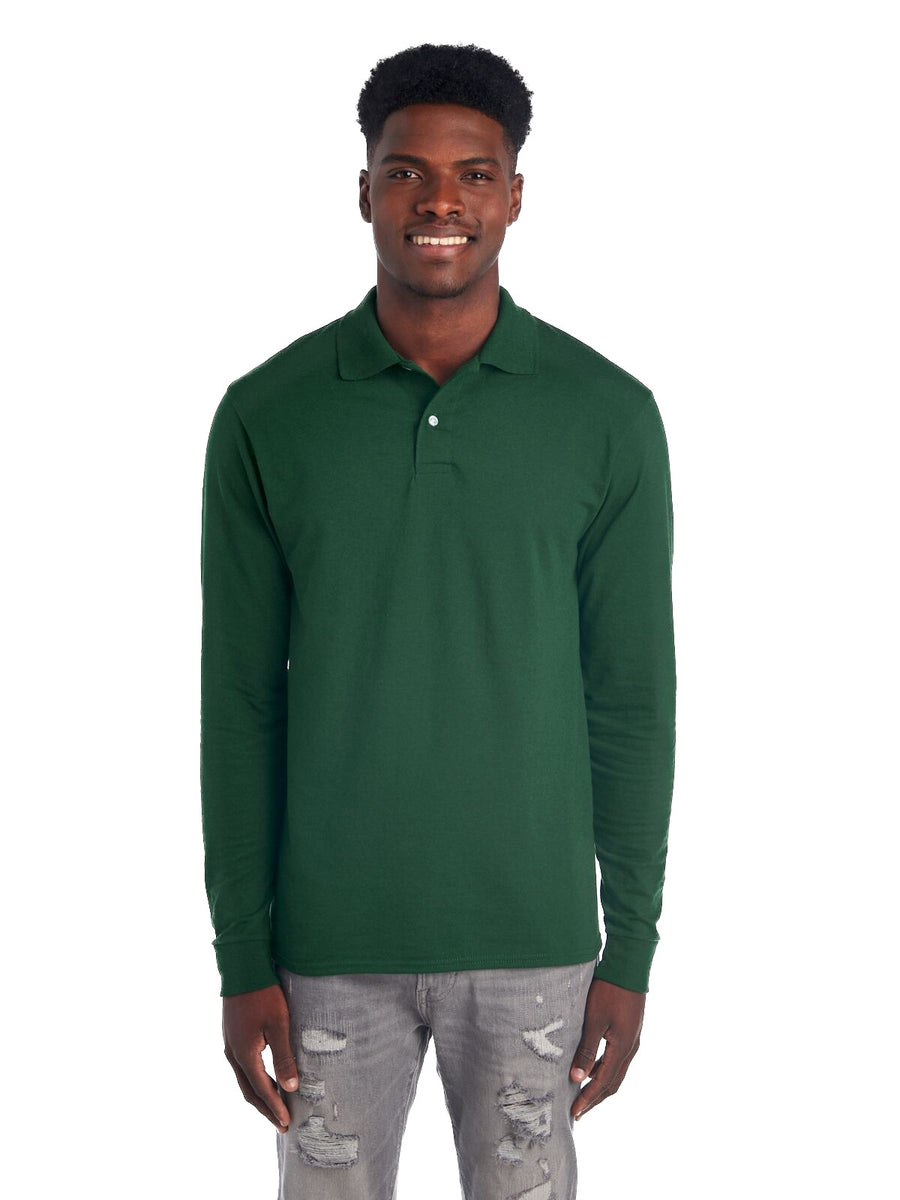 Unisex SpotShield™ Long-Sleeve Jersey Polo - Forest Green