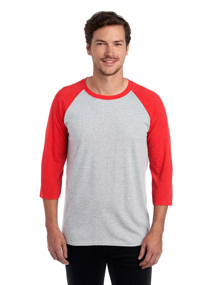 Unisex TRI-BLEND Baseball Raglan - Oxford / French Red Heather