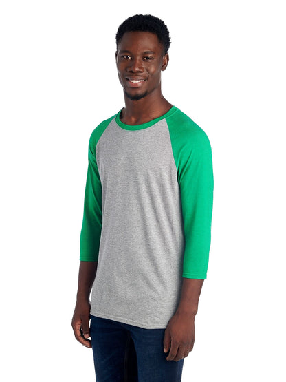 Unisex TRI-BLEND Baseball Raglan - Oxford / Ir Green Heather