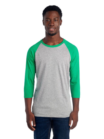 Unisex TRI-BLEND Baseball Raglan - Oxford / Ir Green Heather
