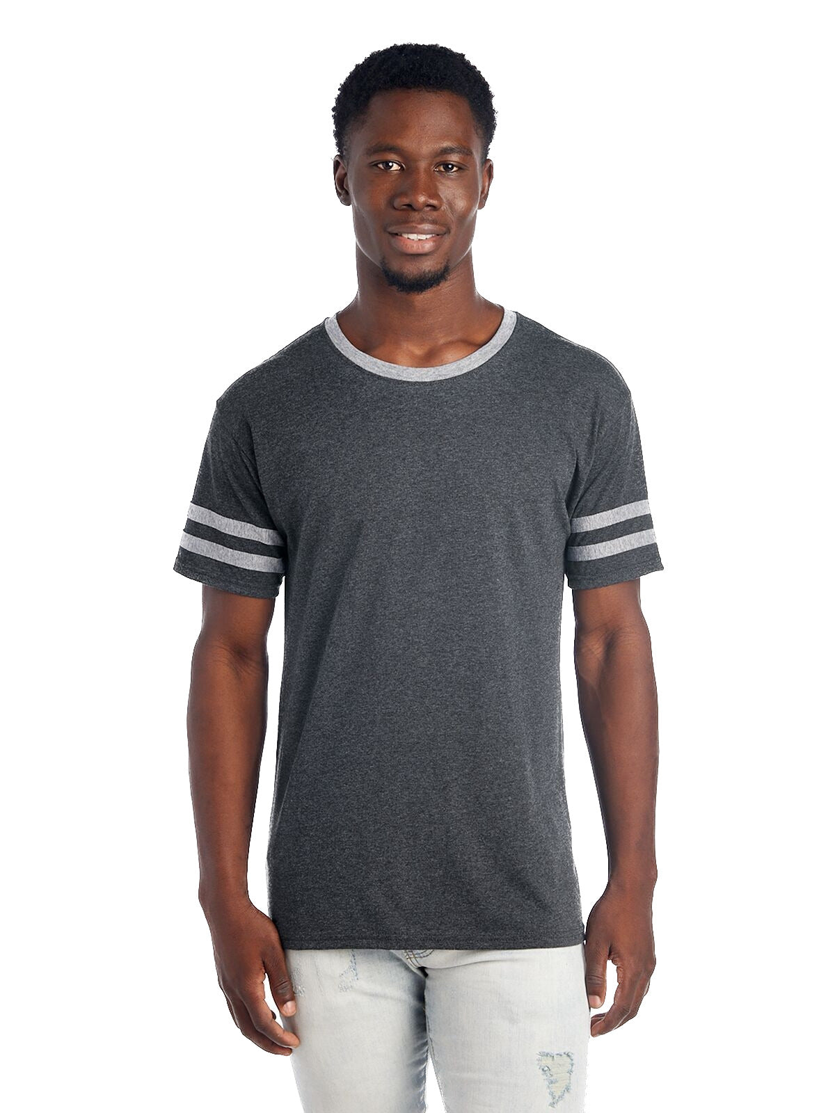 Unisex TRI-BLEND Varsity Ringer T-Shirt - Black Heather / Oxford