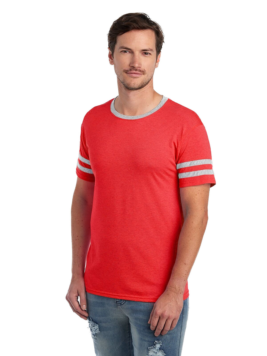 Unisex TRI-BLEND Varsity Ringer T-Shirt - Fr Red Heather / Oxford
