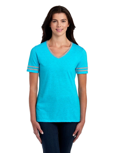 Women's TRI-BLEND Varsity V-Neck T-Shirt - Caribbean Blue Heather / Oxford