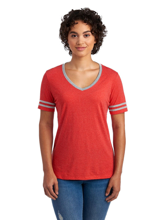 Women's TRI-BLEND Varsity V-Neck T-Shirt - Fr Red Heather / Oxford