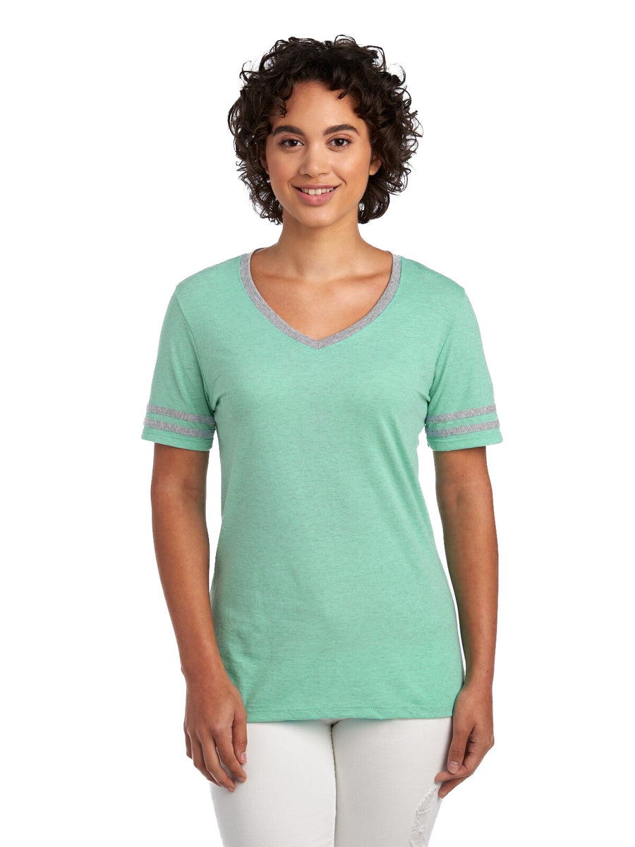 Women's TRI-BLEND Varsity V-Neck T-Shirt - Mint Heather / Oxford