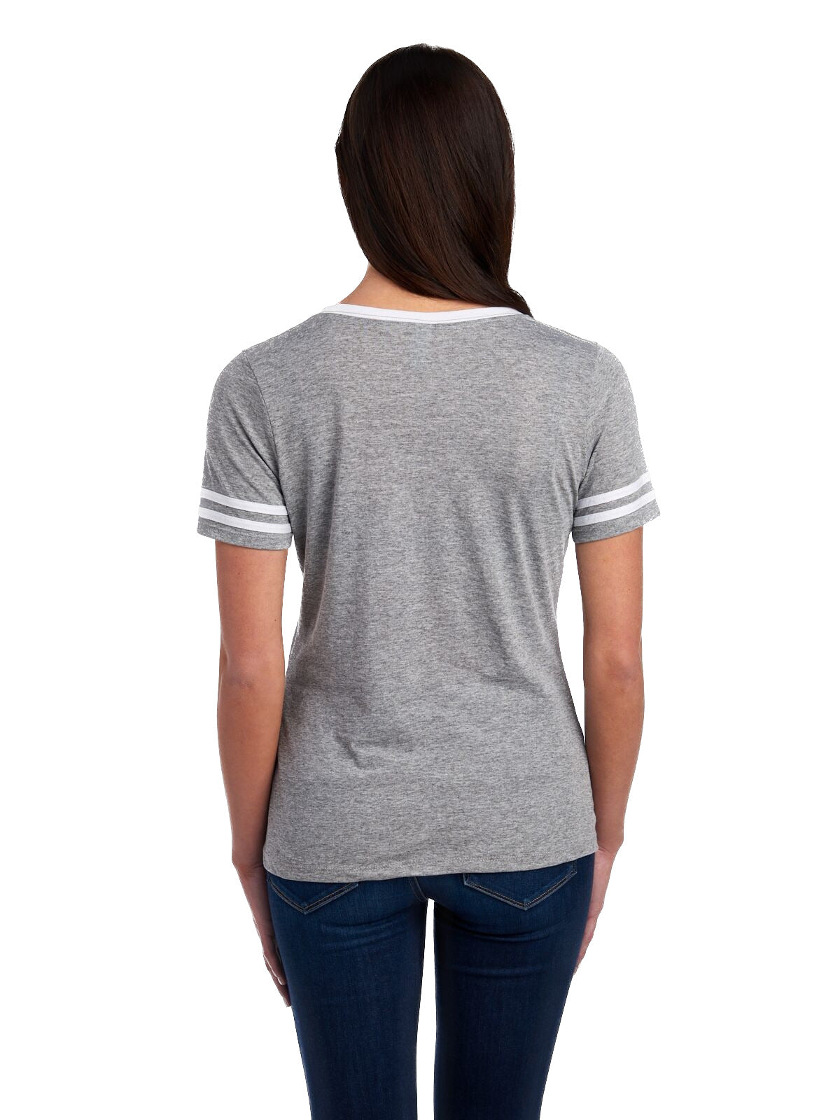 Women's TRI-BLEND Varsity V-Neck T-Shirt - Oxford / White