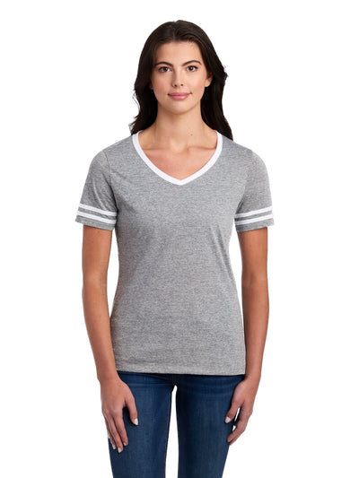 Women's TRI-BLEND Varsity V-Neck T-Shirt - Oxford / White