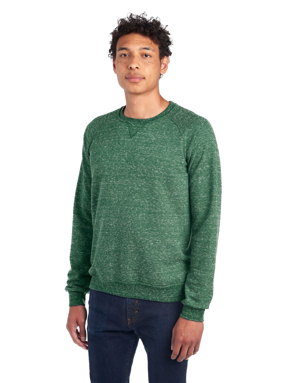 Unisex Snow Heather French Terry Crewneck Sweatshirt - Forest Green