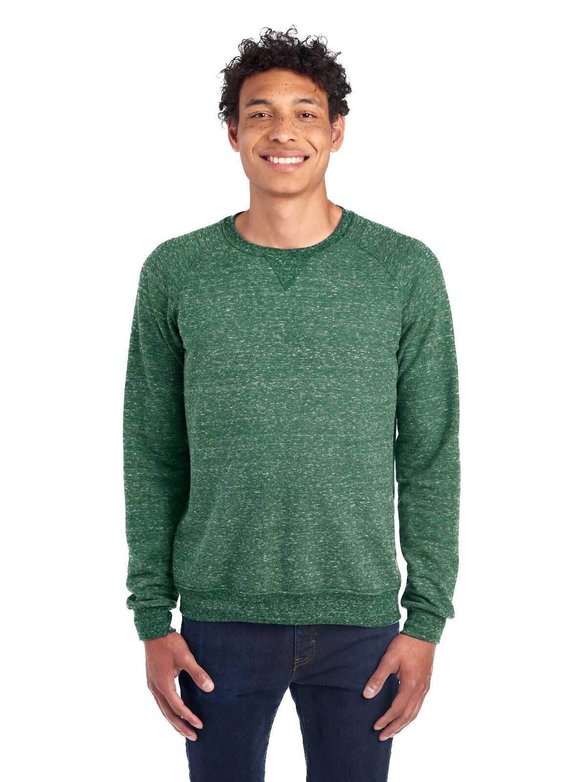 Unisex Snow Heather French Terry Crewneck Sweatshirt - Forest Green