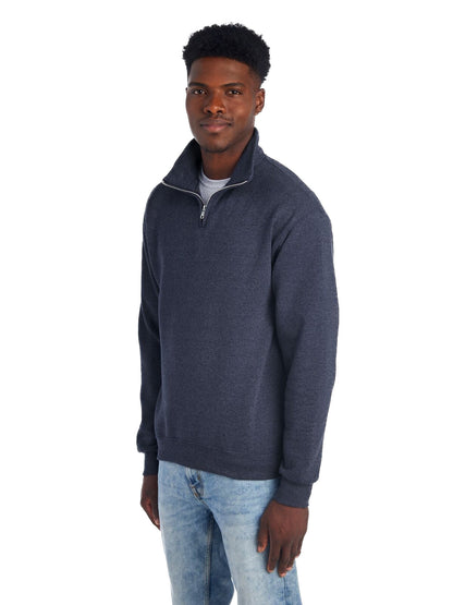 Unisex NuBlend® Quarter-Zip Cadet Collar Sweatshirt - Vintage Heather / Navy