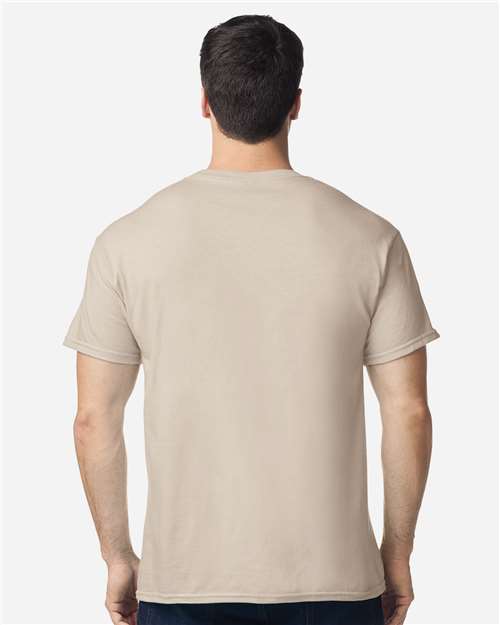 Gildan 5000 Sand — on model back