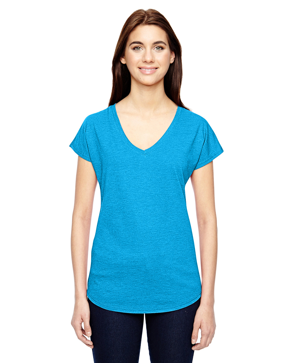 Women's Triblend V-Neck T-Shirt - Heather Caribbean Blue
