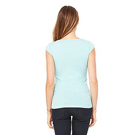 Women's Sheer Mini Rib Cap-Sleeve Deep V-Neck T-Shirt - Seafoam Blue