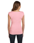 Women's Sheer Mini Rib Cap-Sleeve Deep V-Neck T-Shirt - Pink