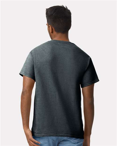 Gildan 2000 Dark Heather — on model back
