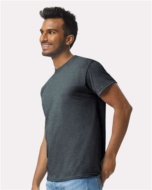 Gildan 2000 Dark Heather — on model side