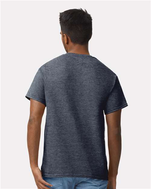 Gildan 2000 Heather Navy — on model back