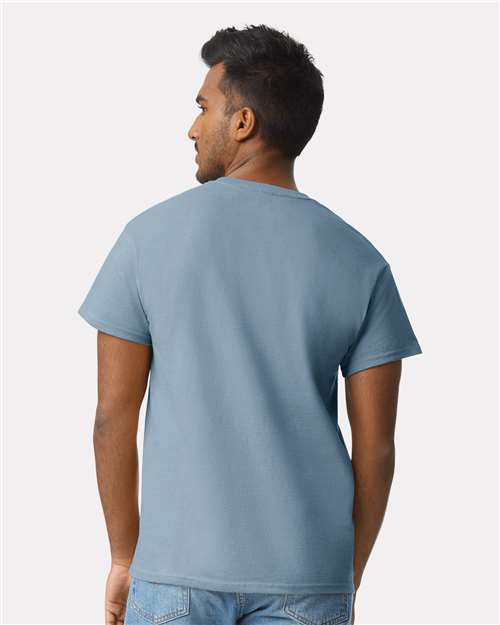 Gildan 2000 Stone Blue — on model back
