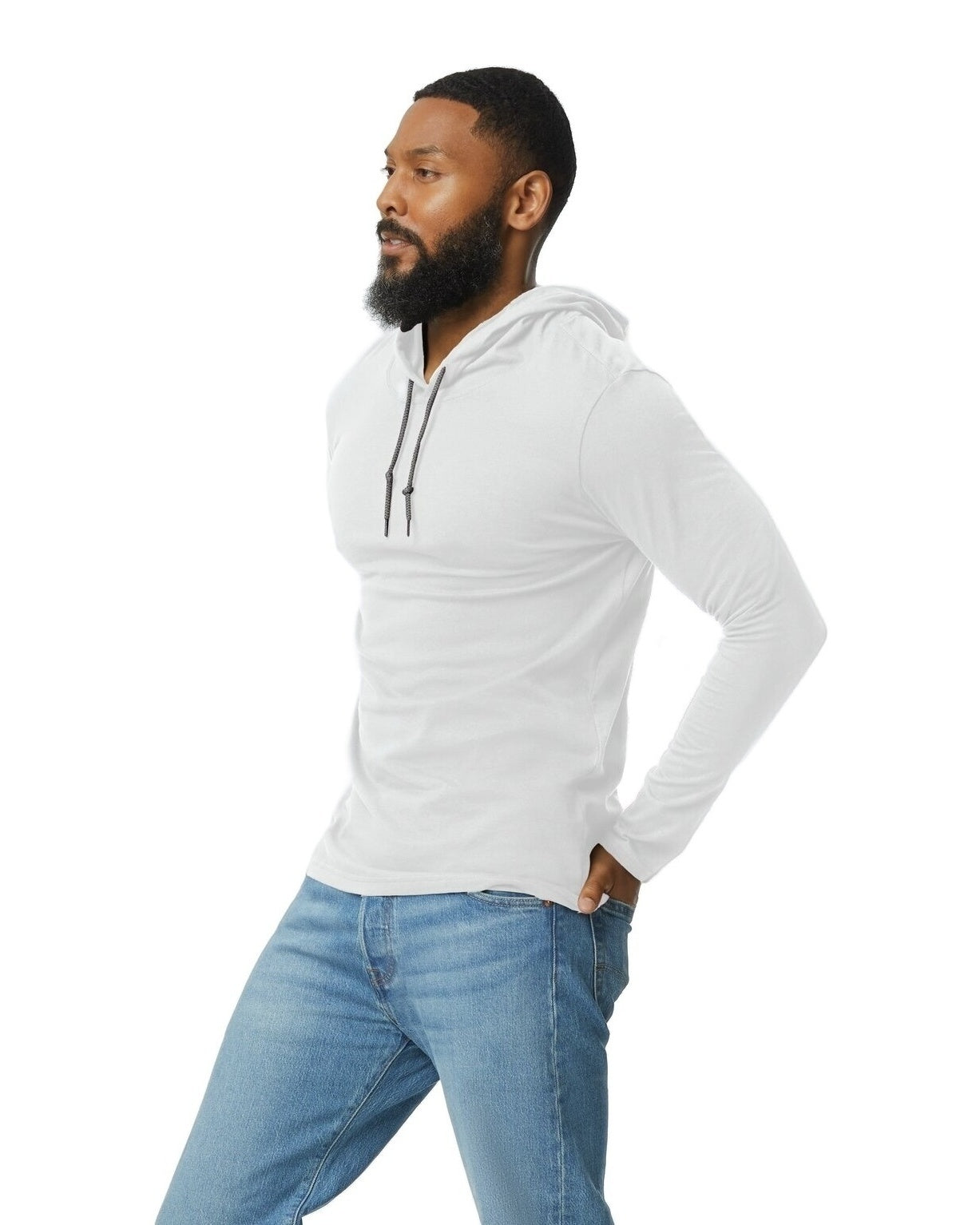 Unisex Lightweight Long-Sleeve Hooded T-Shirt - White / Dark Gray