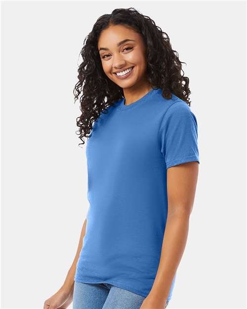 Hanes 5180 Carolina Blue — on model side