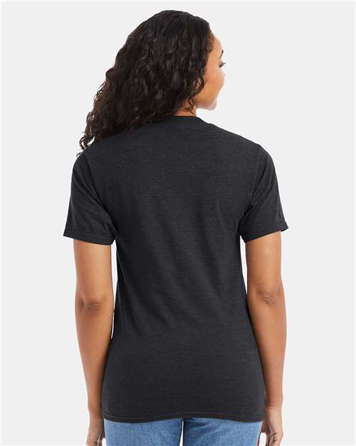 Hanes 5180 Charcoal Heather — on model back