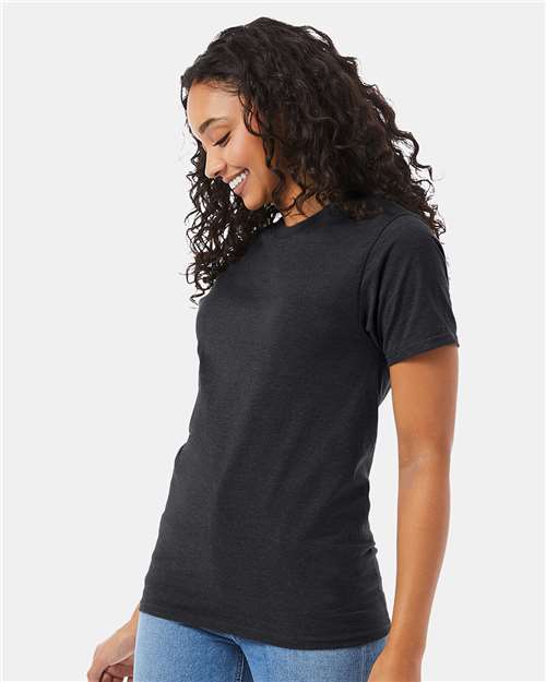 Hanes 5180 Charcoal Heather — on model side