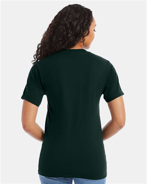 Hanes 5180 Deep Forest — on model back