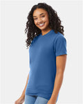 Hanes 5180 Denim Blue — on model side