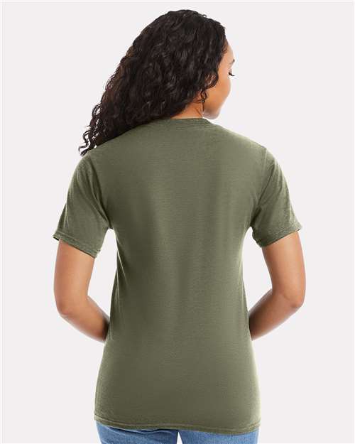 Hanes 5180 Fatigue Green — on model back