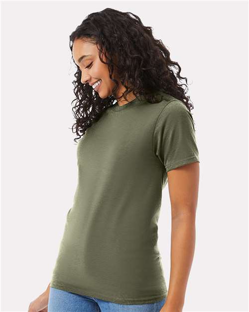 Hanes 5180 Fatigue Green — on model side