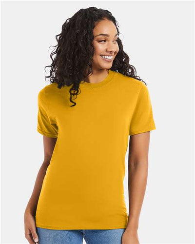 Hanes 5180 Gold — on model front
