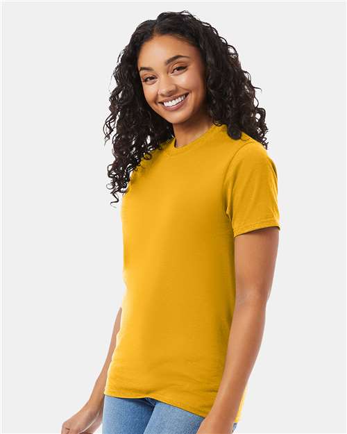 Hanes 5180 Gold — on model side
