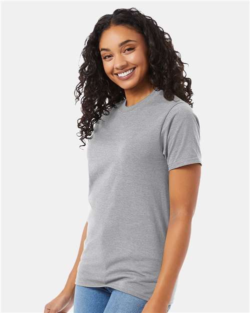 Hanes 5180 Light Steel — on model side
