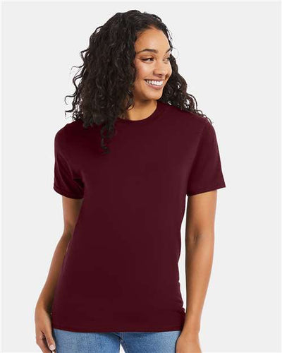 Hanes 5180 Maroon — on model front