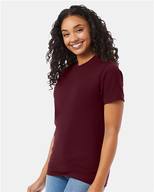 Hanes 5180 Maroon — on model side