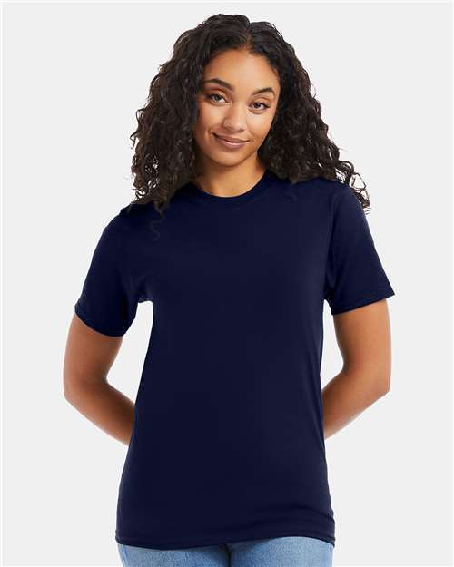 Hanes 5180 Navy — on model front