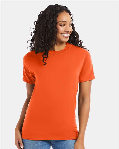 Hanes 5180 Orange — on model front