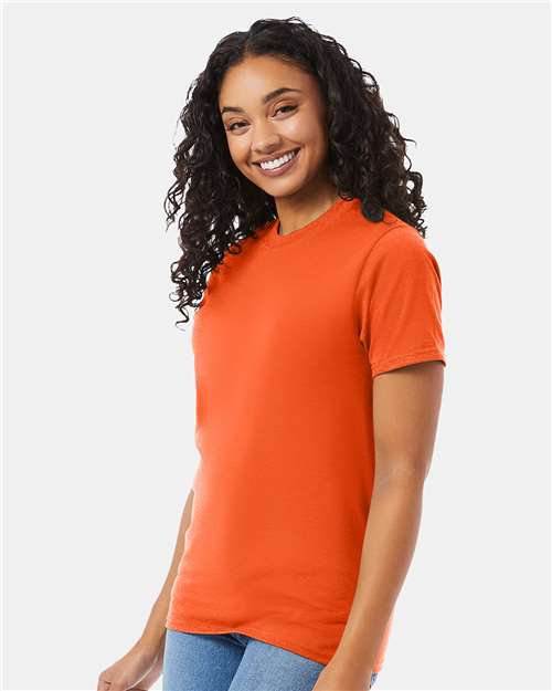 Hanes 5180 Orange — on model side