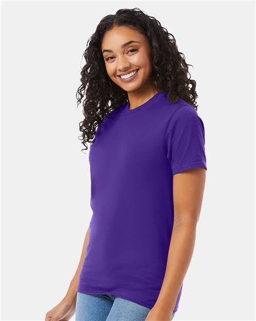 Hanes 5180 Purple — on model side