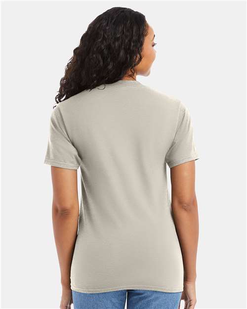 Hanes 5180 Sand — on model back
