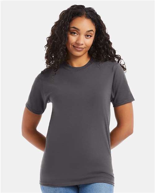 Hanes 5180 Smoke Grey — on model front