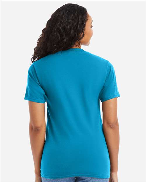 Hanes 5180 Teal — on model back