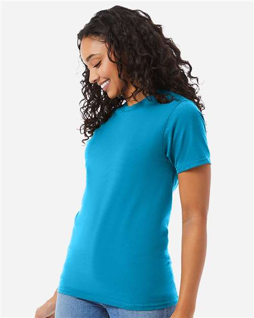 Hanes 5180 Teal — on model side